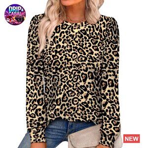 Long Sleeve Tunic Top Crewneck Blouse Print Casual Loose Fit Fall Fashion